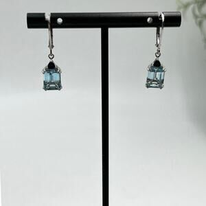 BBJ 925 Sterling Silver Emerald Cut Blue‎ Topaz Sm Sapphire Lever back Earrings